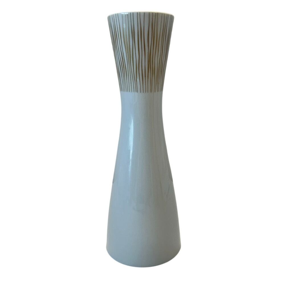Rosenthal Germany Porcelain Vase 8.5" White Gold Stripe Modern Minimalist Vtg‎